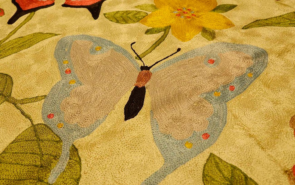 Butterfly Modern Silk Rug / Tapestry Hand Embroidered 6ft X 4ft