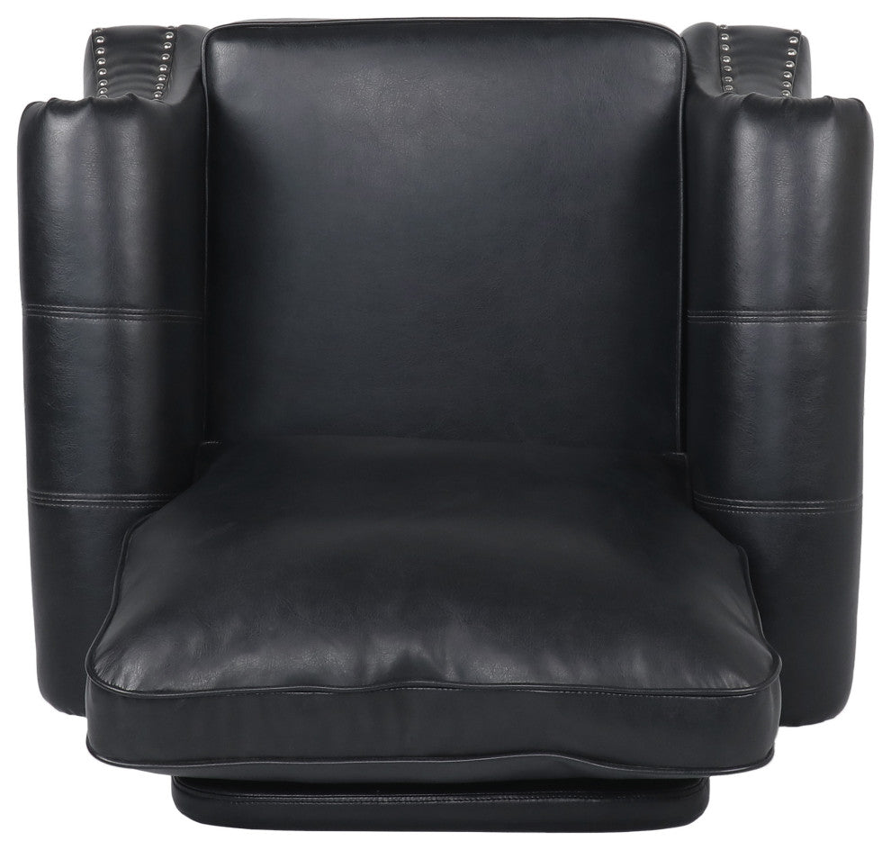 Burkehaven Contemporary Faux Leather Club Chair With Nailhead Trim, Midnight Black/Dark Brown