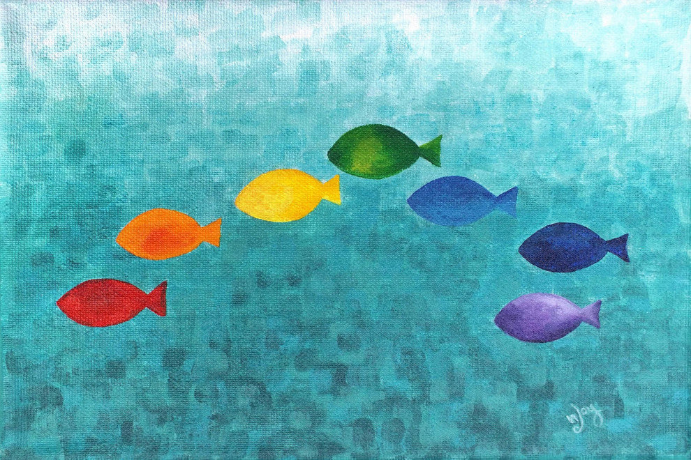 Marmont Hill, "Rainbow Fish" by Nicola Joyner Painting on Wrapped Canvas, 30x20