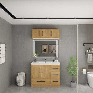 Victoria 42" Solid Wood Bath Vanity, Overhead Cabinet, Oak
