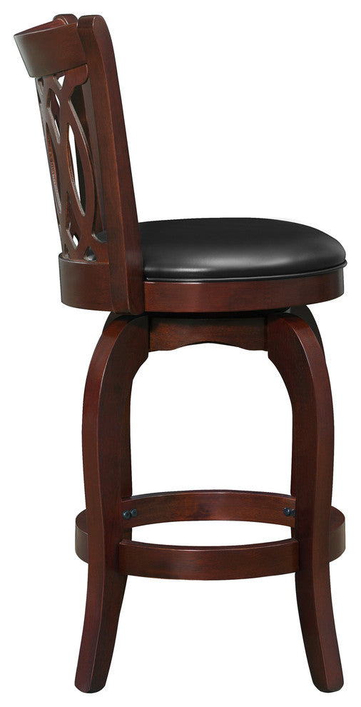 Debora Latticed Back Swivel Stool, Black Faux Leather, 24" Counter