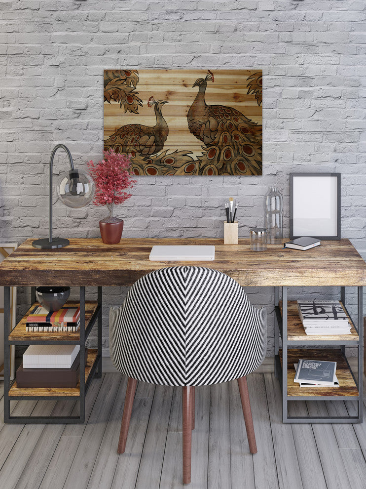 "Peacock Partner Bold II" Painting Print on Natural Pine Wood, 36"x24"