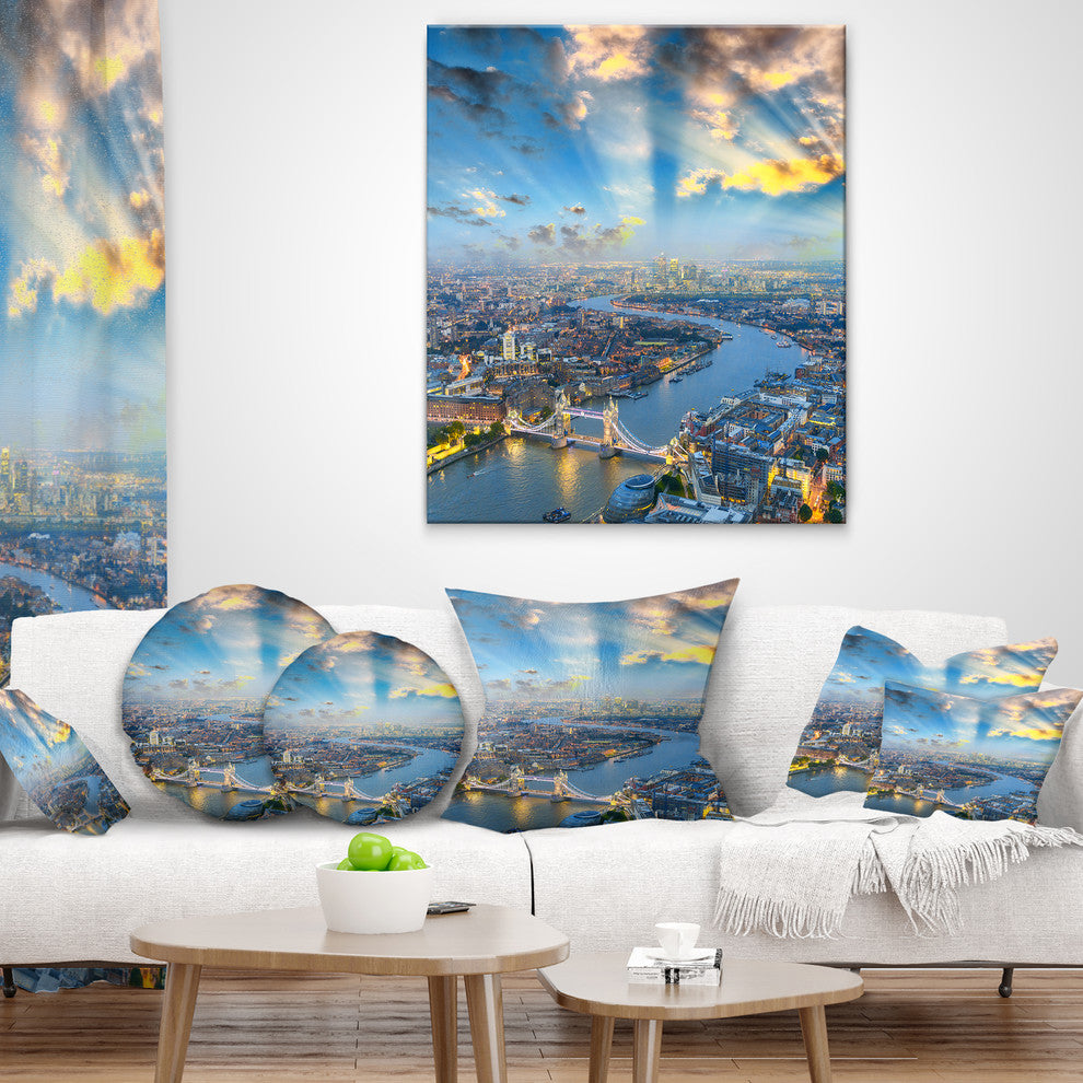 Tower Bridge Area and City Light Cityscape Photo Throw Pillow, 16"x16"