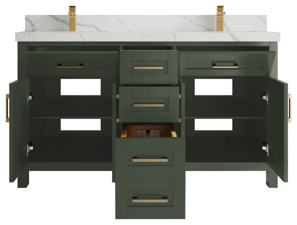 Cambridge 60 Double Bathroom Vanity in Pewter Green 2" Calacatta Laza