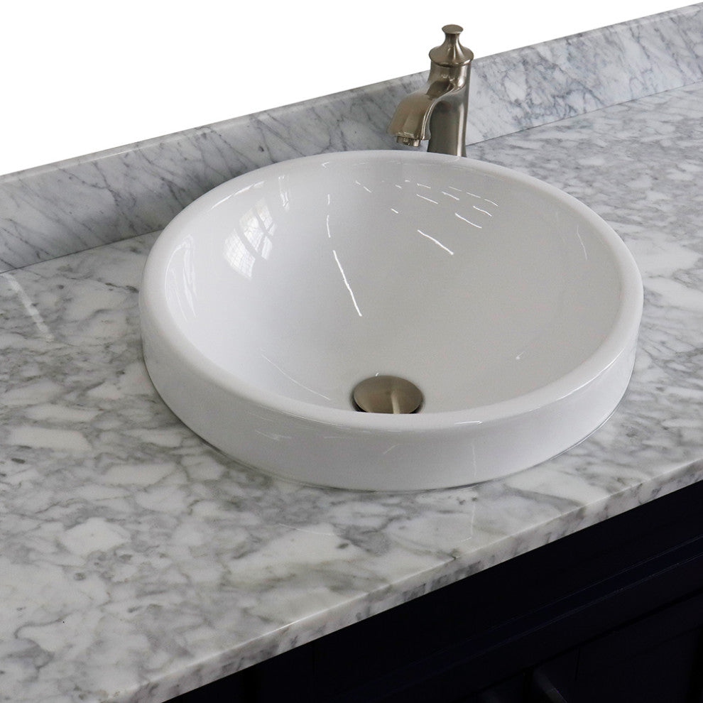 49" Single Sink Vanity, Blue Finish With White Carrara Marble And Round Sink