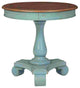 Benzara BM266419 Wooden Accent Table With Round Tabletop, Teal Blue and Brown