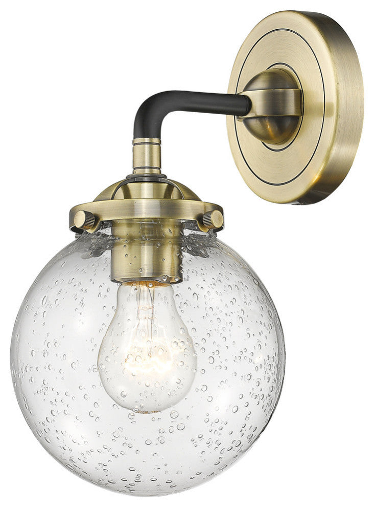 Beacon 1-Light LED Sconce, Black Antique Brass, Glass: Seedy