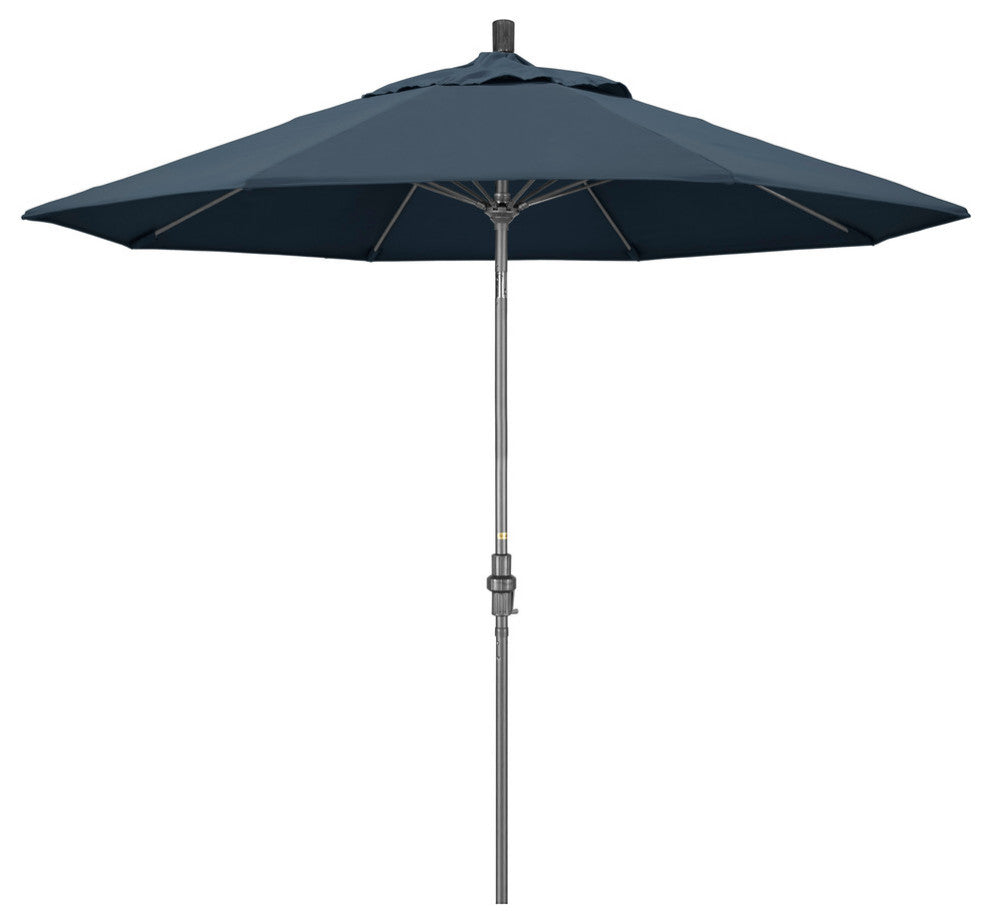 9' Grey Collar Tilt Lift Fiberglass Rib Aluminum Umbrella, Pacifica, Sapphire