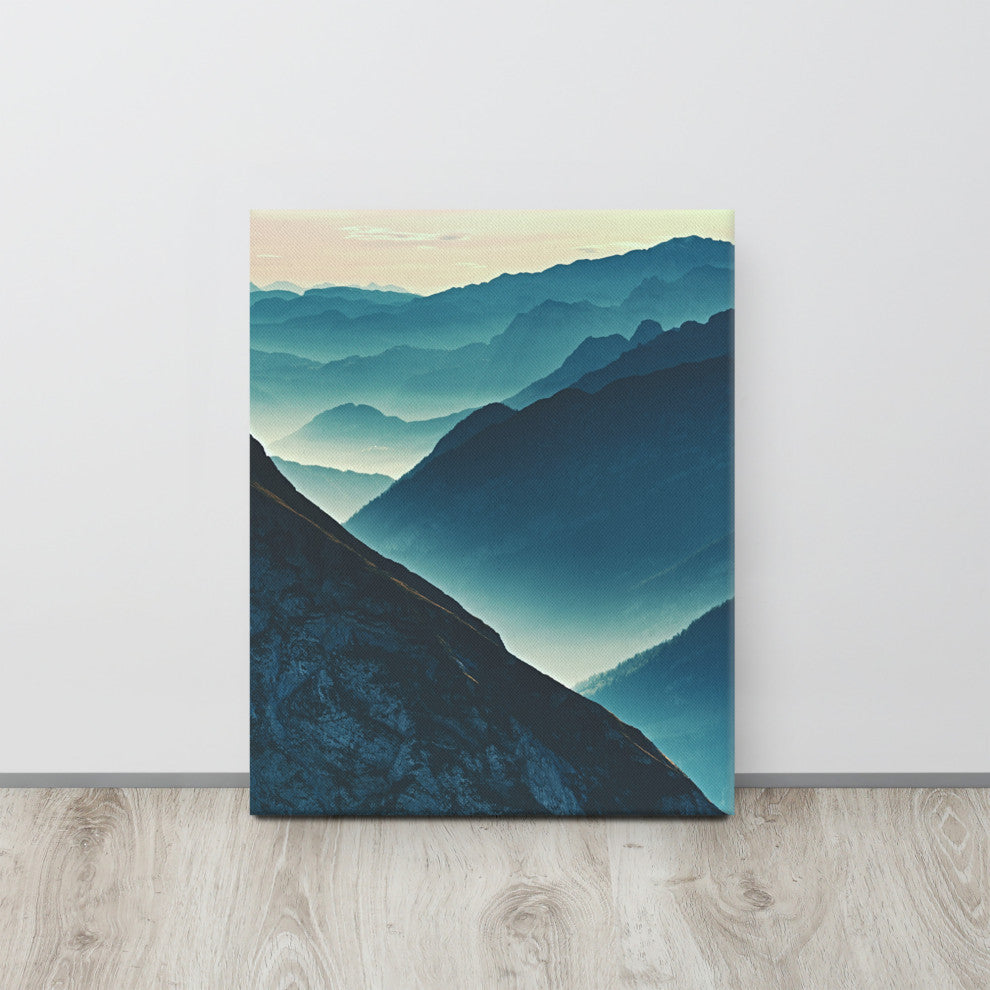 Misty Blue Silhouette Mountain Range Landscape Photo Canvas Prints, 16" X 20"