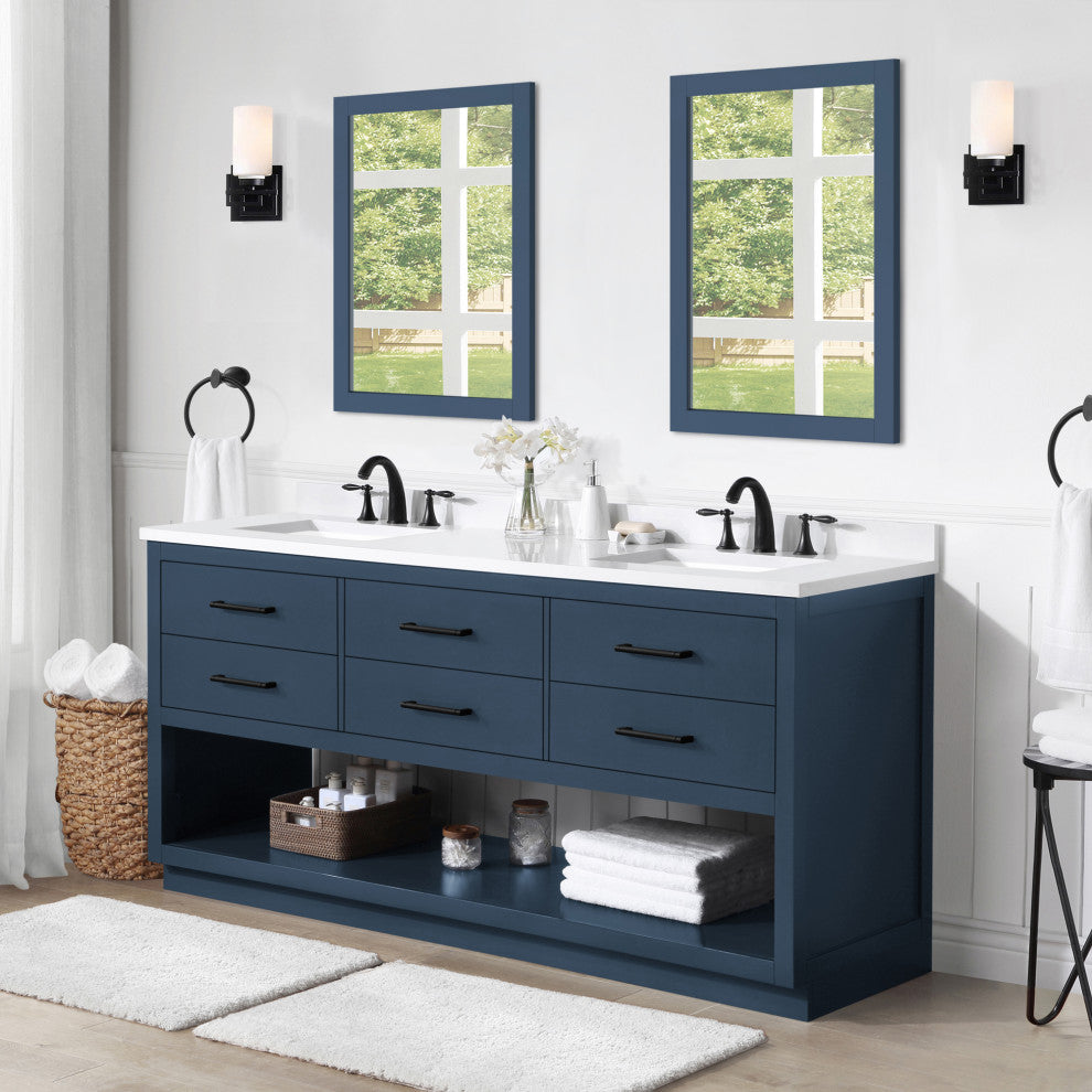 Ove Decors Rider 72" Double Sink Vanity, Grayish Blue With Black Hardware