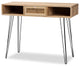Mid-Century Modern Oak Brown Finished Wood Black Metal 1-Drwaer Console Table