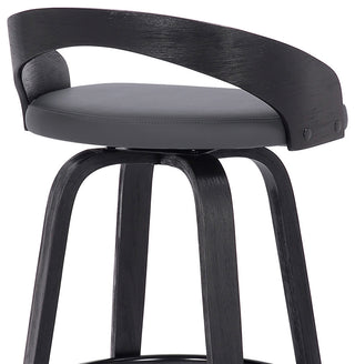 Sonia 26" Counter Height Swivel Grey Faux Leather and Black Wood Bar Stool