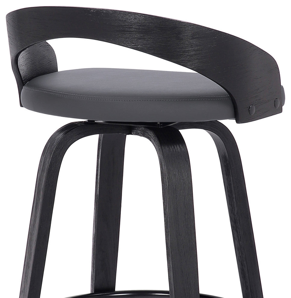 Sonia 26" Counter Height Swivel Grey Faux Leather and Black Wood Bar Stool