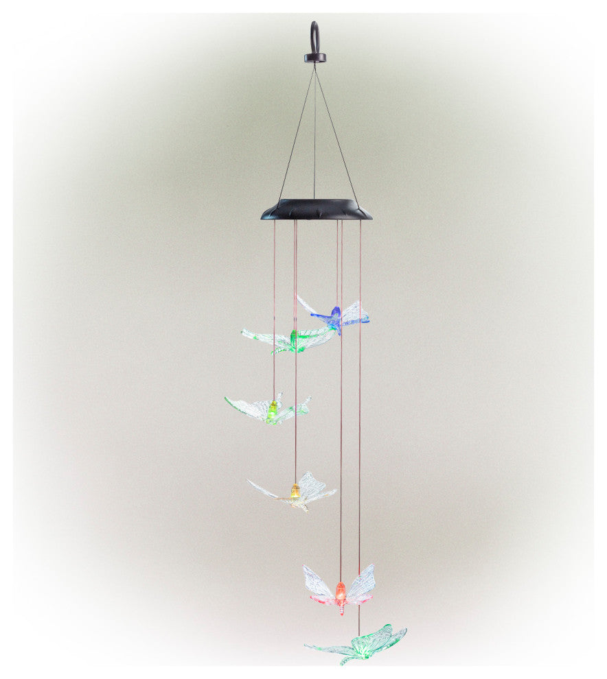Alpine Solar Butterfly Windchime with LED Light, 26"