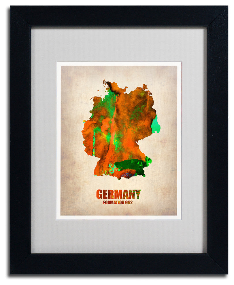 'Germany Watercolor Map' Matted Framed Canvas Art by Naxart