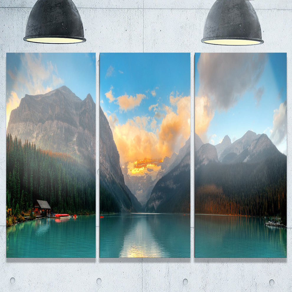 "Lake Louise Sunrise Banff Park" Metal Wall Art, 3 Panels, 36"x28"