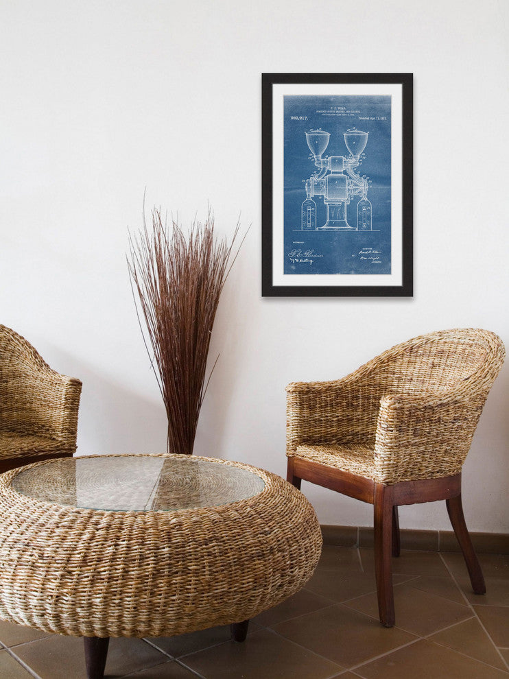 "Coffee Grinder 1911 Blueprint" Framed Painting Print