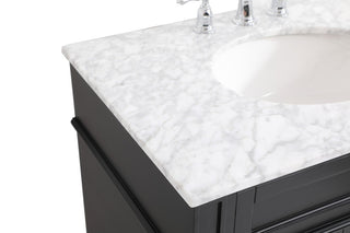 Home Living Vanity with Carrara White Marble Countertop, Black, 32", Single Sink