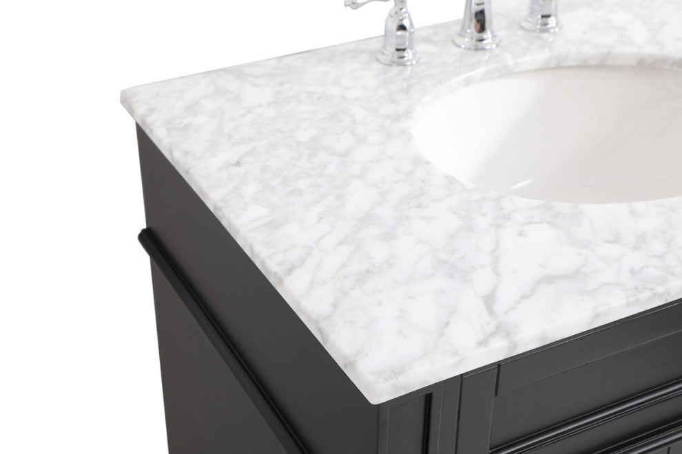 Home Living Vanity with Carrara White Marble Countertop, Black, 32", Single Sink