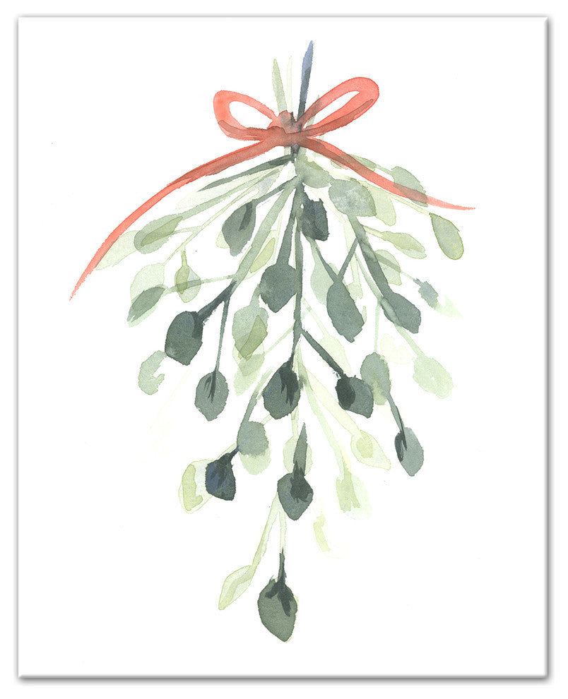 Watercolor Mistletoe Canvas Wall Art, Unframed, 8"x10"