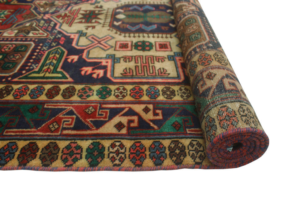 Fine Vintage Distressed Horton Rust/Navy Runner, 4'11x10'4