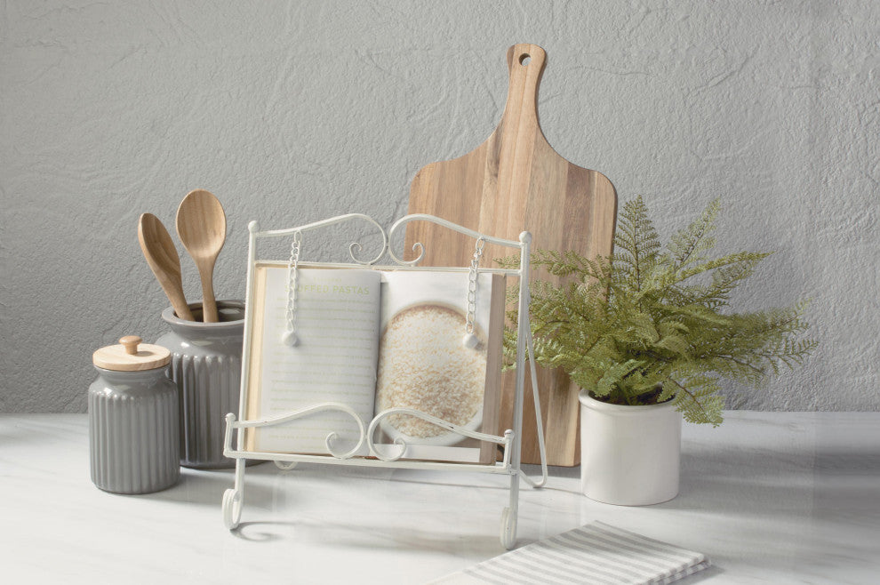 Metal Swirls Cookbook Stand, White