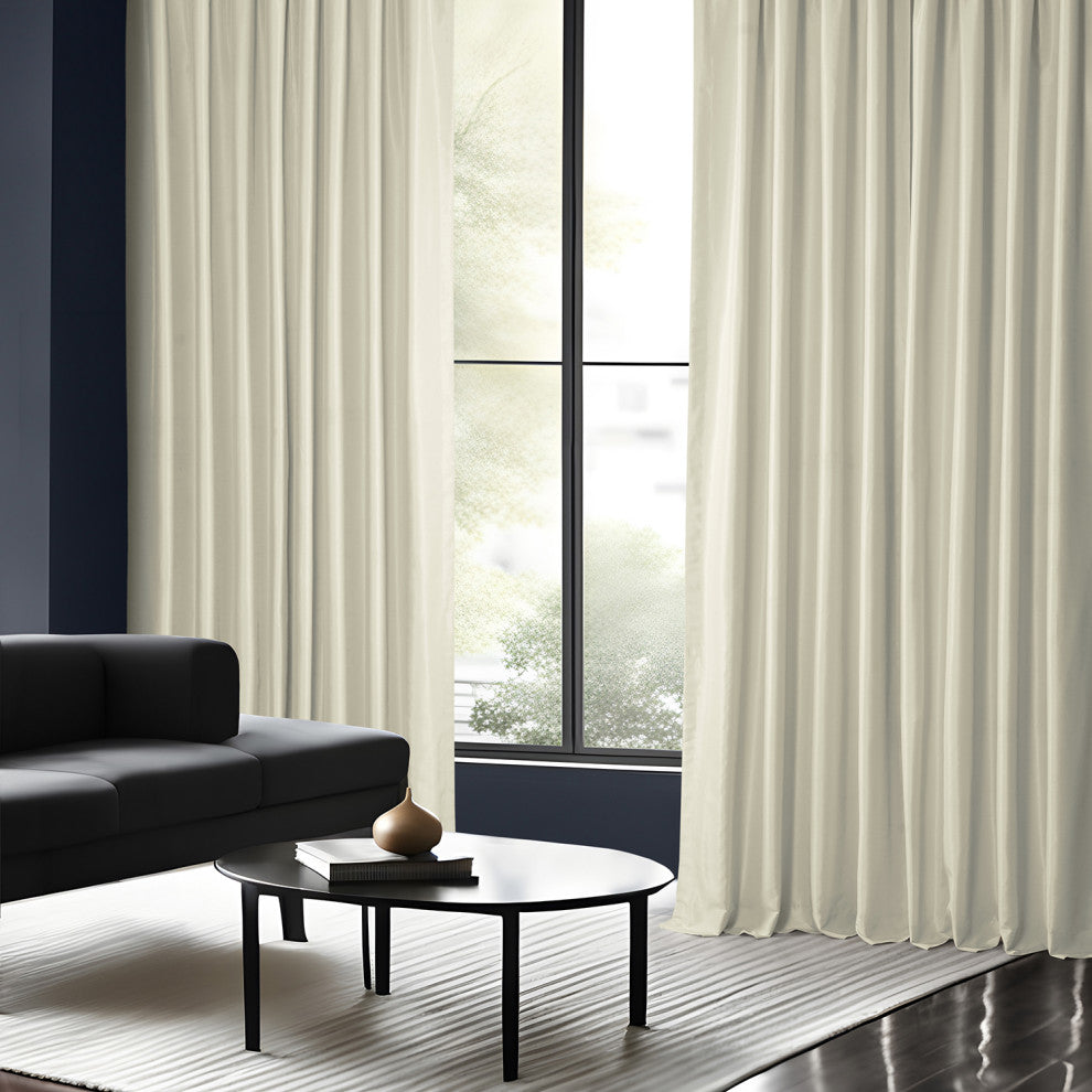 Ruched Vintage Faux Dupioni Silk Curtain Single Panel, Off White, 50" X 96"