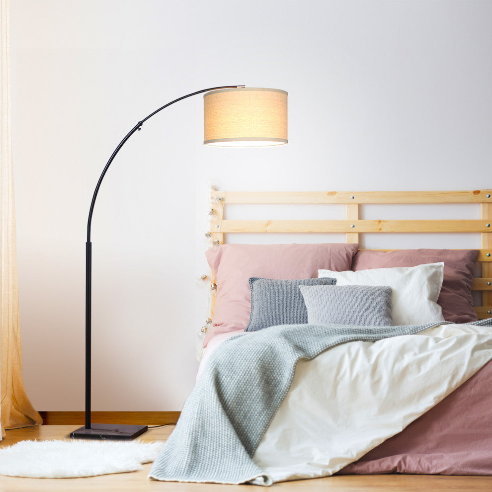 Brightech Logan - Contemporary Arc Floor Lamp w. Marble Base, Classic Black