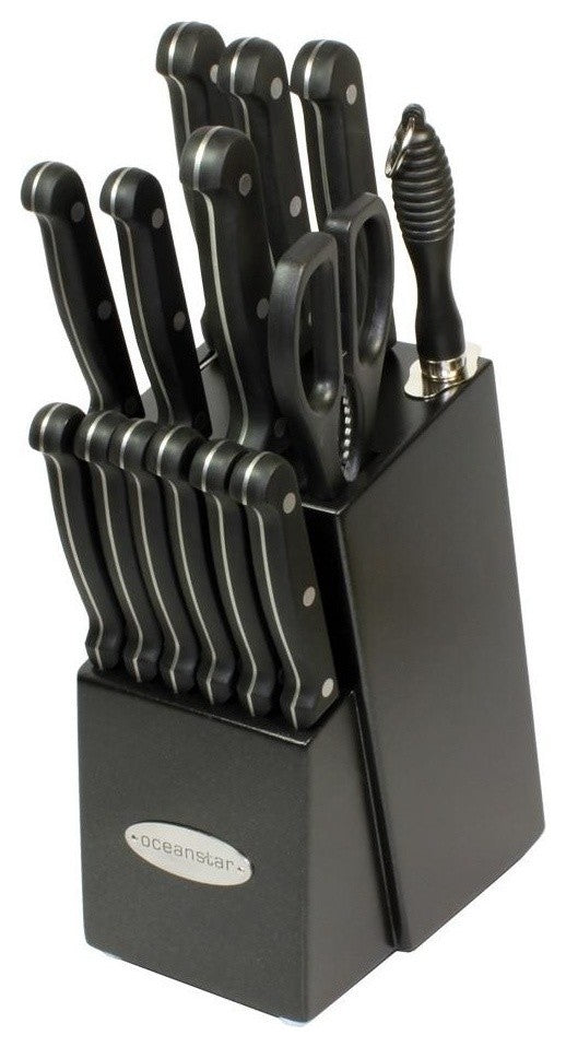 Oceanstar KS1194 Contemporary 15-Piece Knife Set with Block, Elegant Black