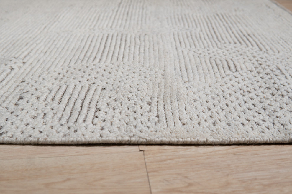 Ivory Contemporary Geometric Transitional High-Low Area Rug