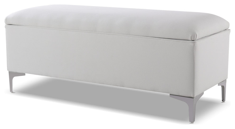 Madelyn Modern Storage Bench With Stainless Steel Legs, Bright White