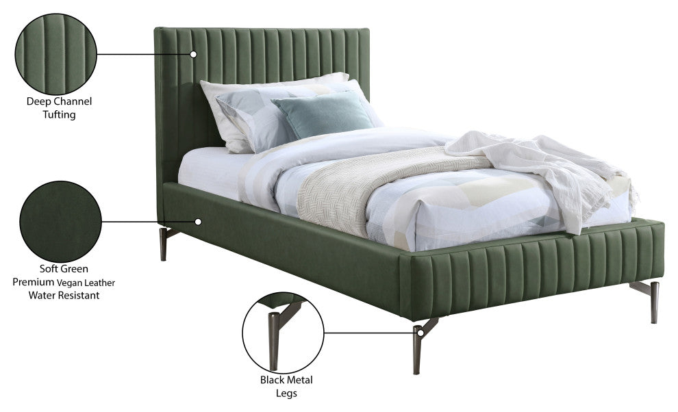 Gallo Vegan Leather Upholstered Bed, Green, Twin