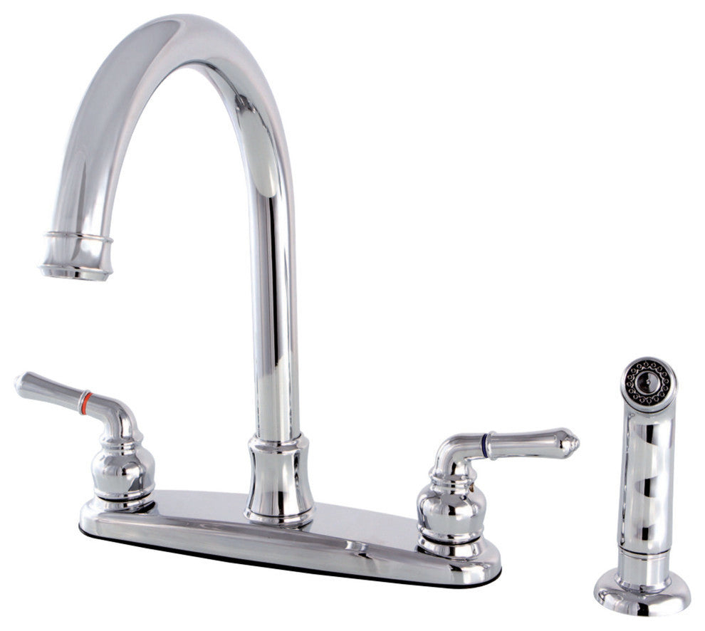 8" Centerset Kitchen Faucet, Sprayer, Polished Chrome