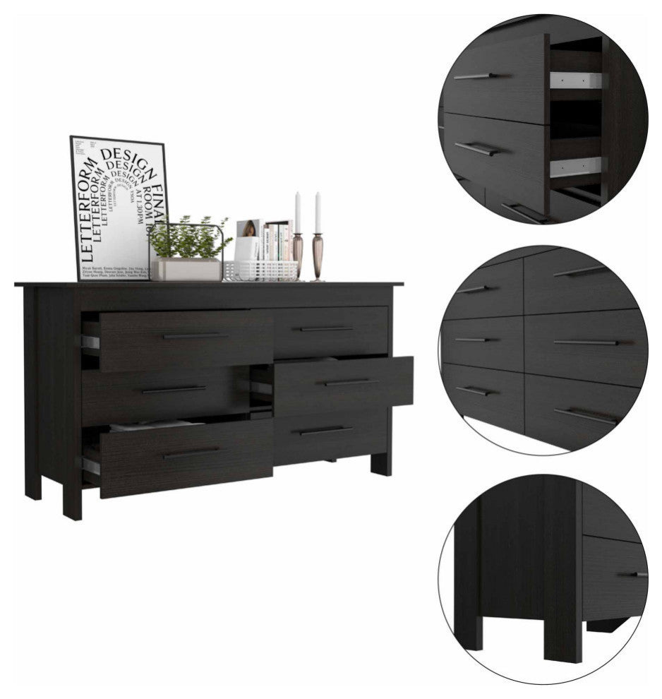 Luxor 6 Drawer Double Dresser, Black