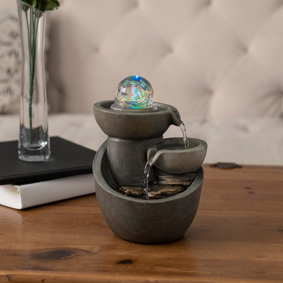 Pure Garden Tabletop Water Fountain, 3, Tier Waterfall