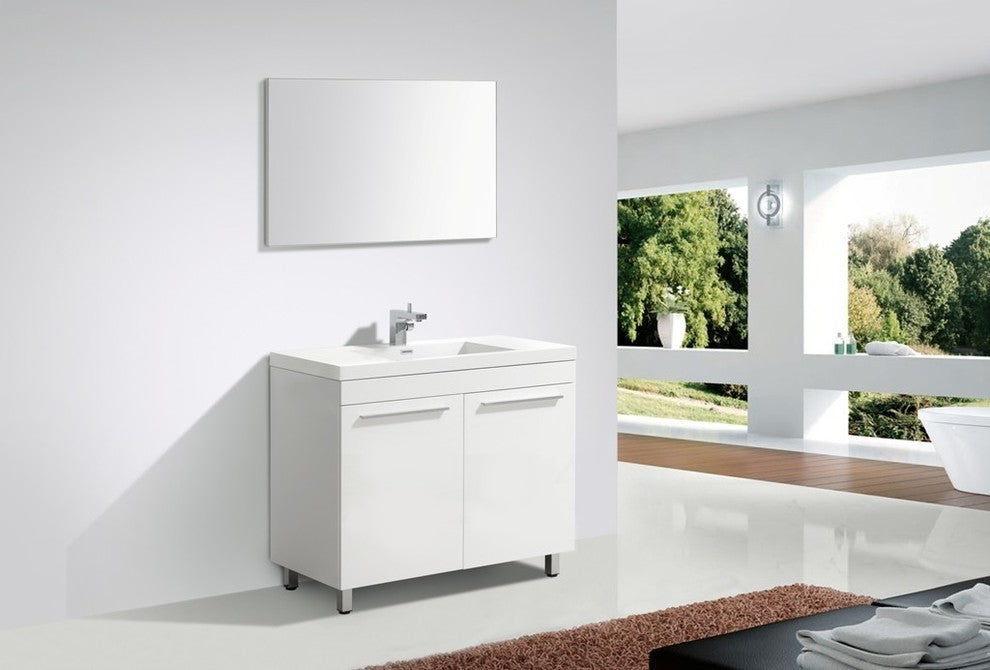 Aquamoon Ocean Modern Bathroom Vanity Set, White, 39 1/8", Milan Chrome Faucet