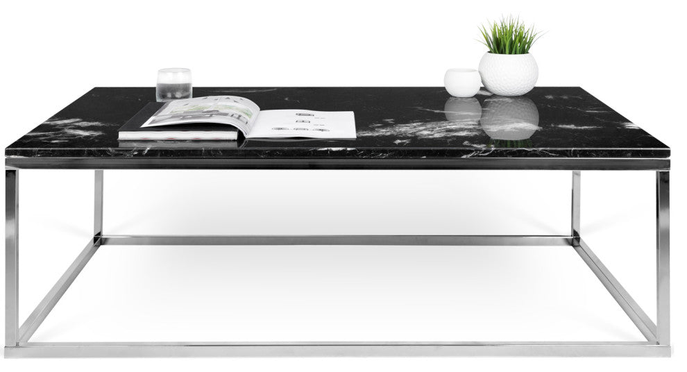 Modern Square Marble Top Coffee Table, White Marble/White Legs
