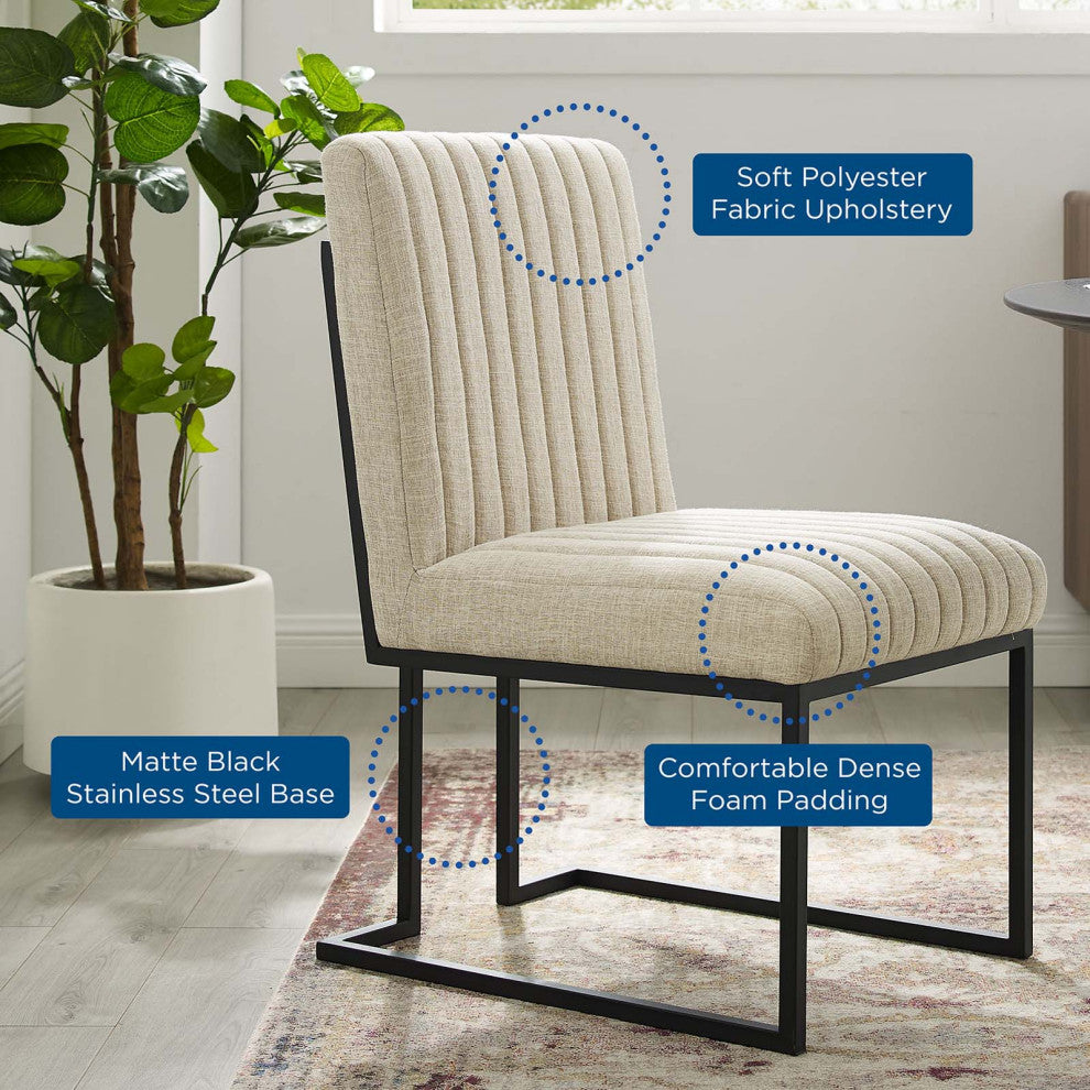 Tufted Side Dining Chair, Fabric, Metal, Beige, Modern, Cafe Bistro Restaurant