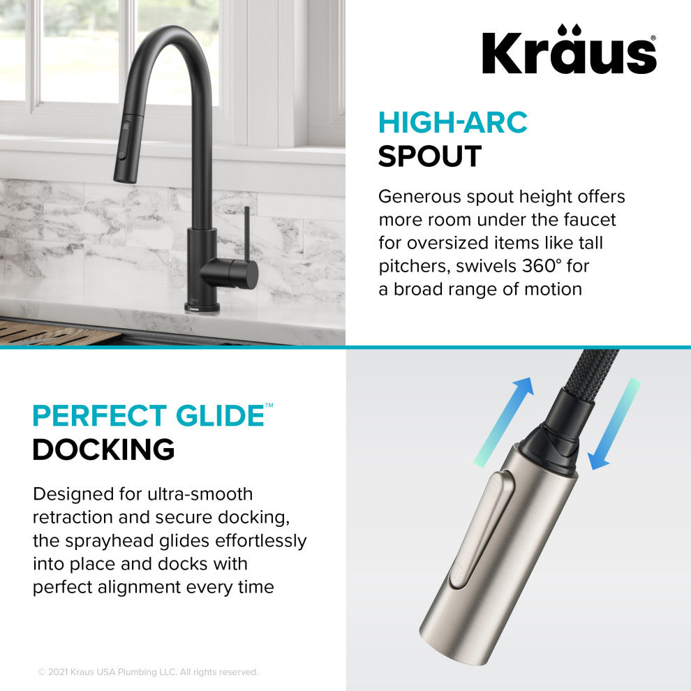 Oletto Pull-Down 1-Hole Kitchen Faucet, Matte Black, Model Ktf-3104mb
