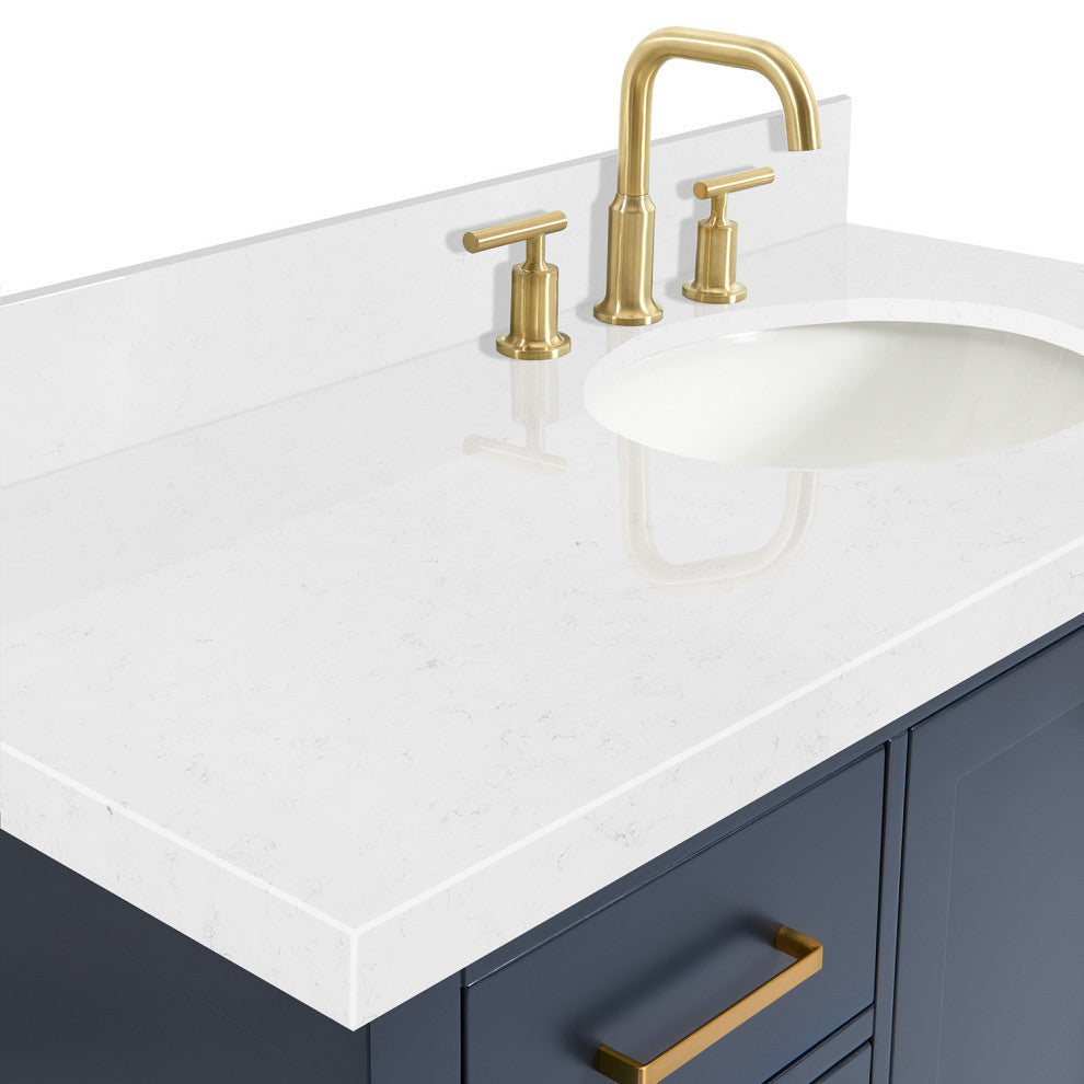 Ariel Cambridge 42" Right Offset Single Oval Sink Vanity, Carrara Quartz