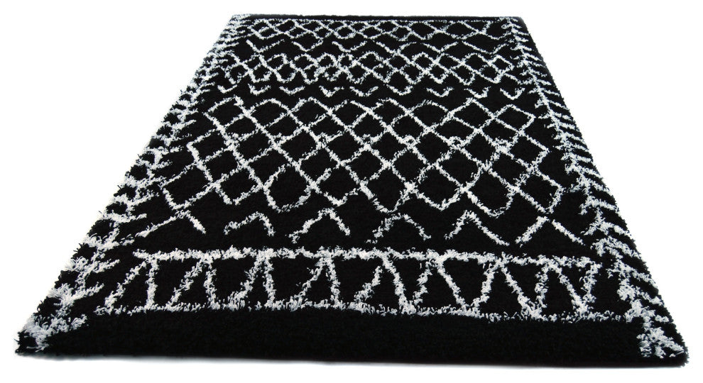 Cozy Design Diamond Shag Rug Black 5' x 7' 2''