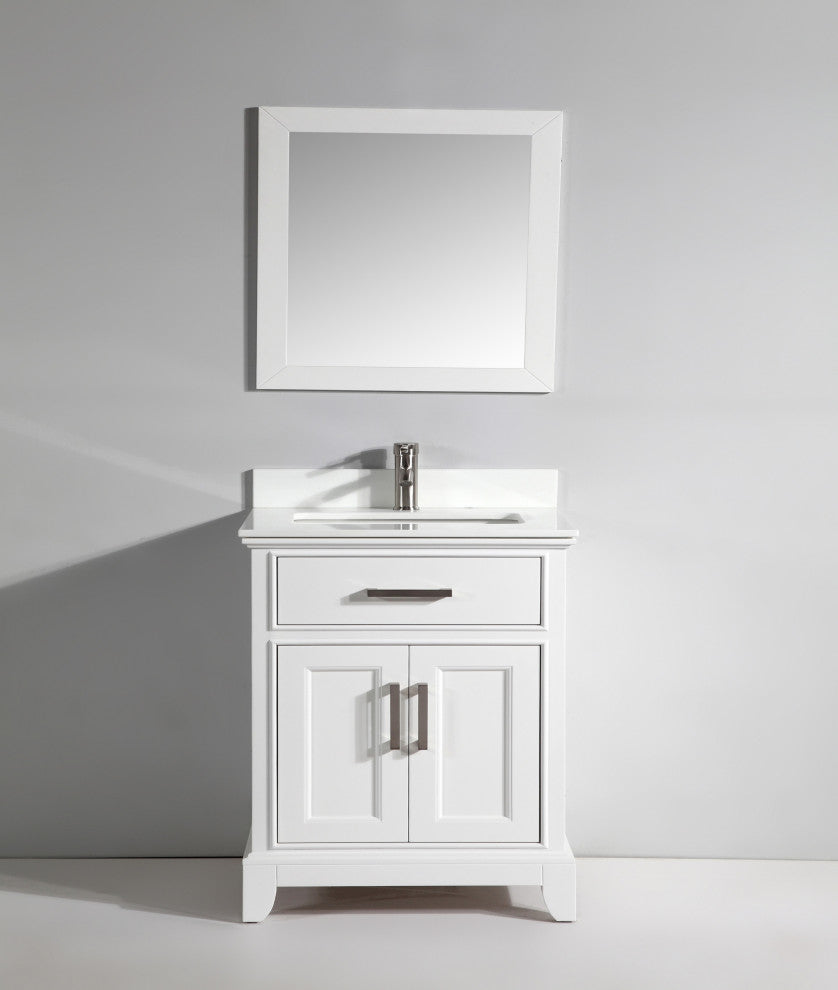 Vanity Art Bathroom Vanity Set With Engineered Marble Top, 30", White, Standard Mirror