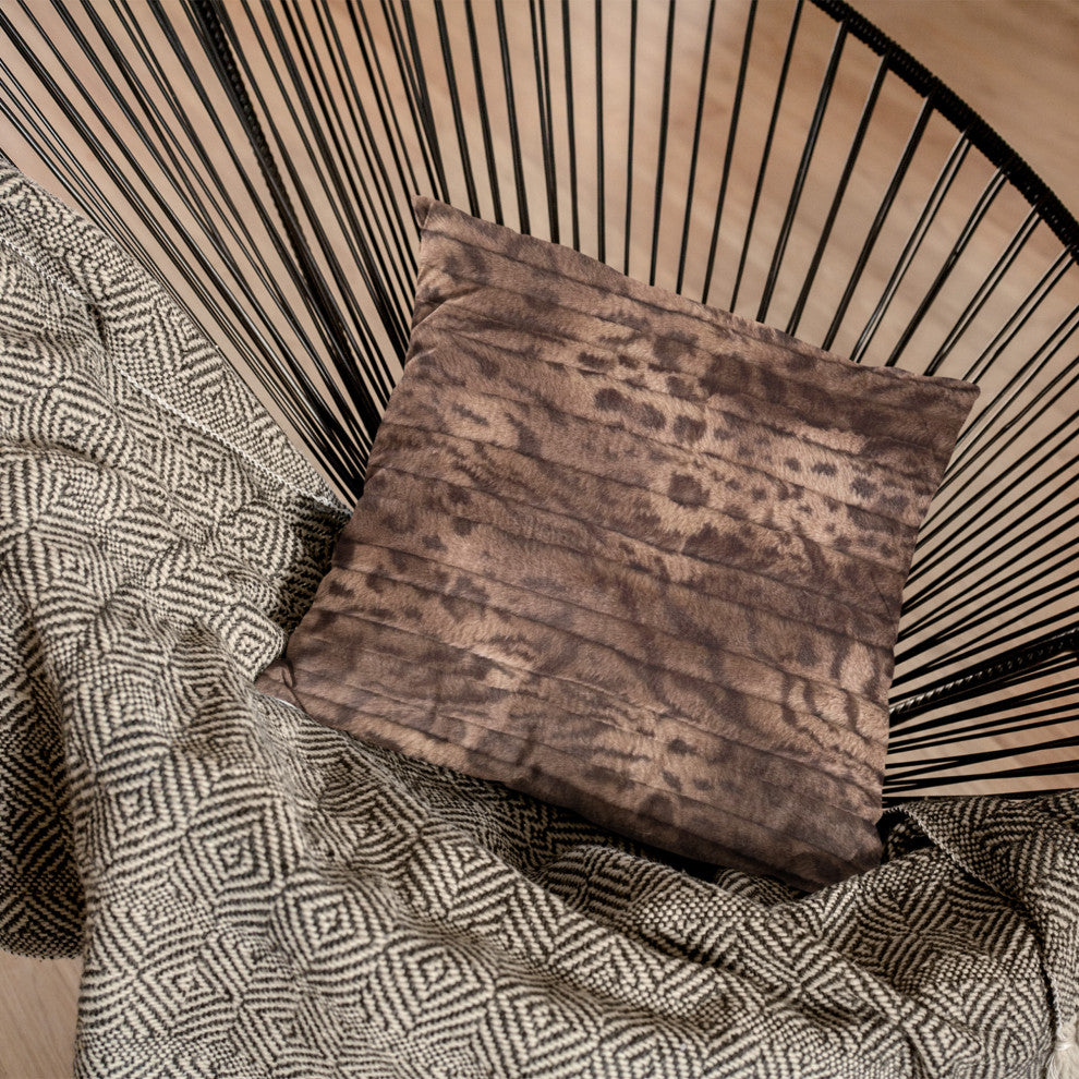 Plutus Brown Luxe Lash Faux Fur Luxury Throw Pillow, Brown, 24" x 24"