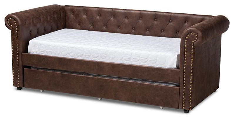 Mabelle Brown Faux Leather Upholstered Daybed With Trundle