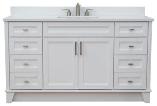 61" Single Sink Vanity, White Finish And Engineered Stone Top And Rectangle Sink