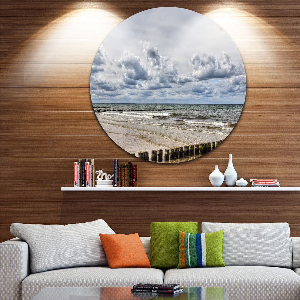 Stormy Weather In Hiddensee Sea, Seashore Disc Metal Artwork, 36"