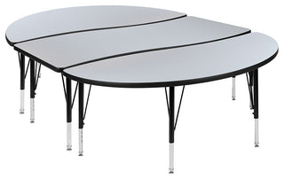 3 Piece 86" Oval Wave Activity Table Set - Height Adj. Short Legs, Grey