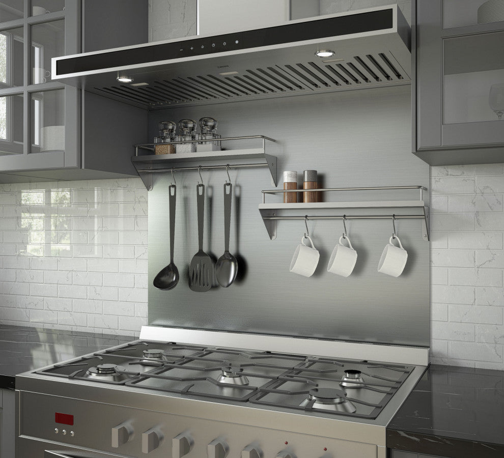 Ancona Stainless Steel Backsplash, Two-Tiered Shelf and Rack, 36 in.
