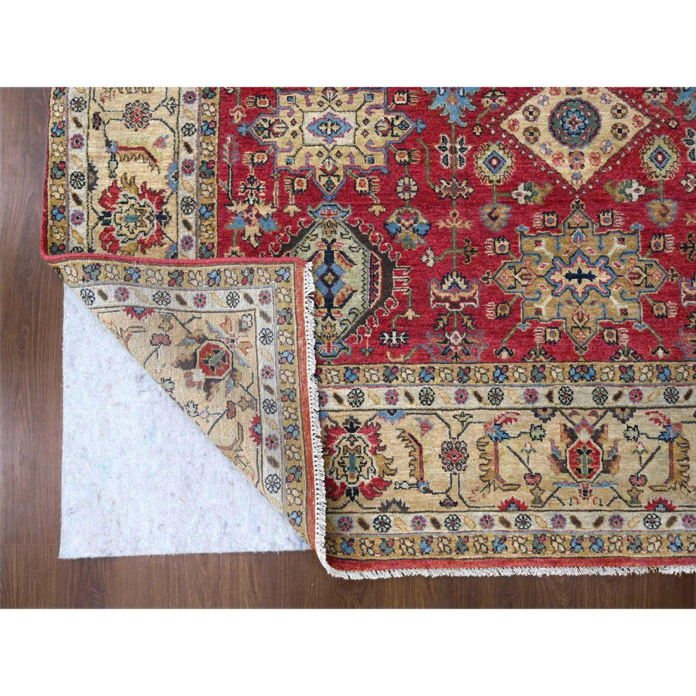 Fire Brick Red Hand Knotted Wool Karajeh Design Square Oriental Rug, 8'x8'