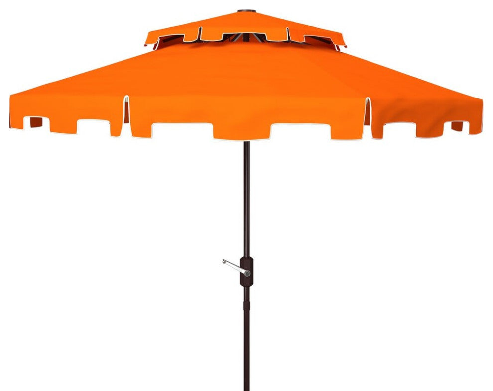 Safavieh Outdoor Zimmerman 9ft Double Top Market Umbrella Orange/White Trim